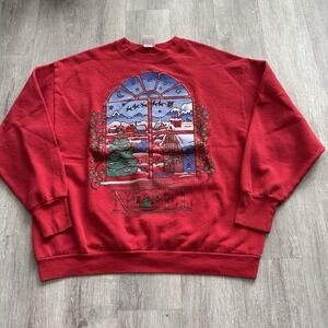 Vintage 90s Holiday Time Noel Christmas Crewneck Sweatshirt Size XL Red